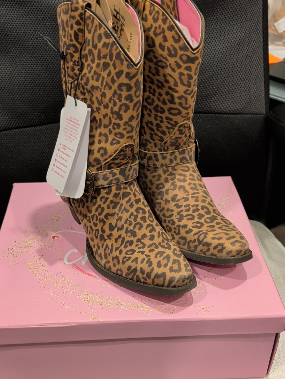 Leopard Print Mid-Calf Heeled Boots - Brown